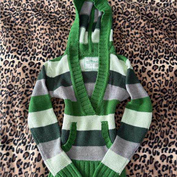 Urban Heritage Green and Gray Striped V-Neck Sweater - Picture 5 of 6